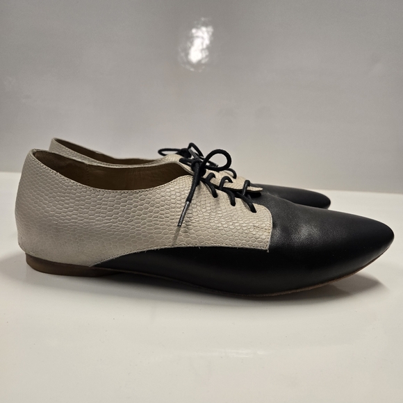 Poppy Barley Women's Beige and Black Eyelet Oxford Shoes - Picture 3 of 8